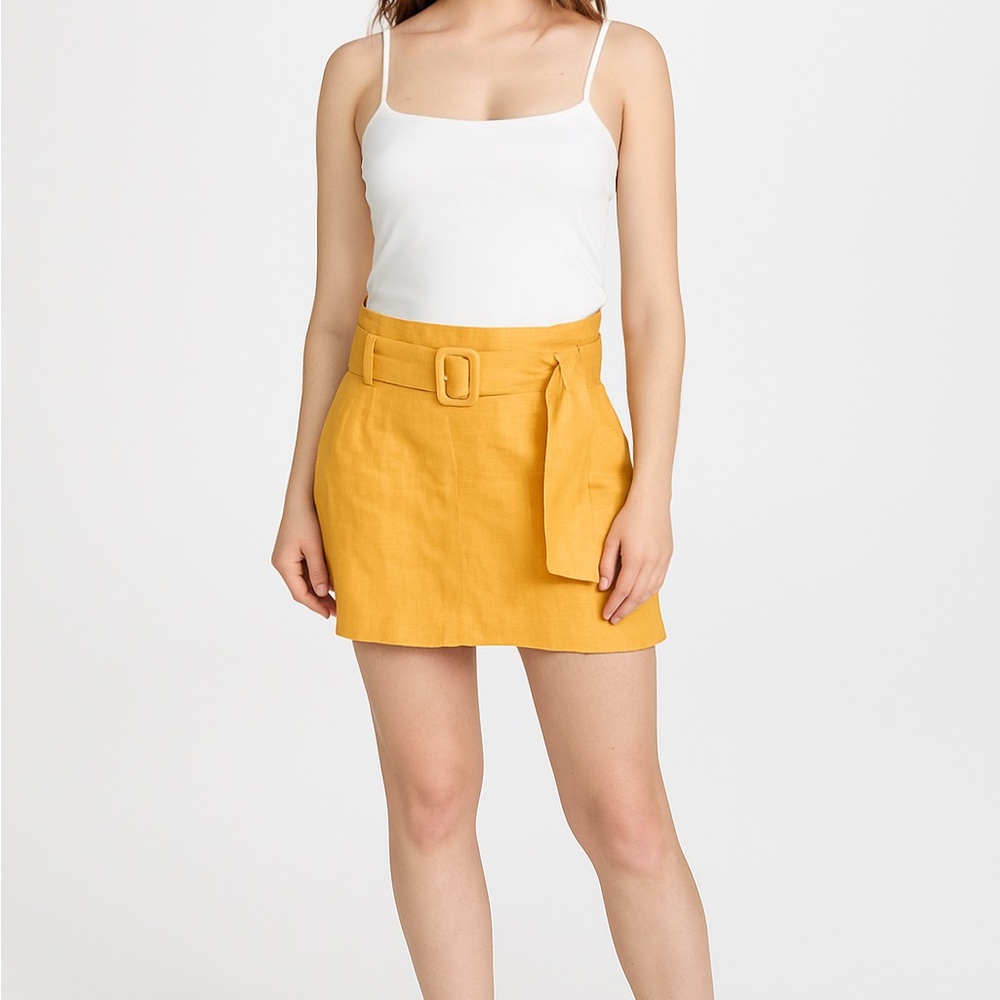 Farm Rio Linen Mini-Skirt - mustard yellow